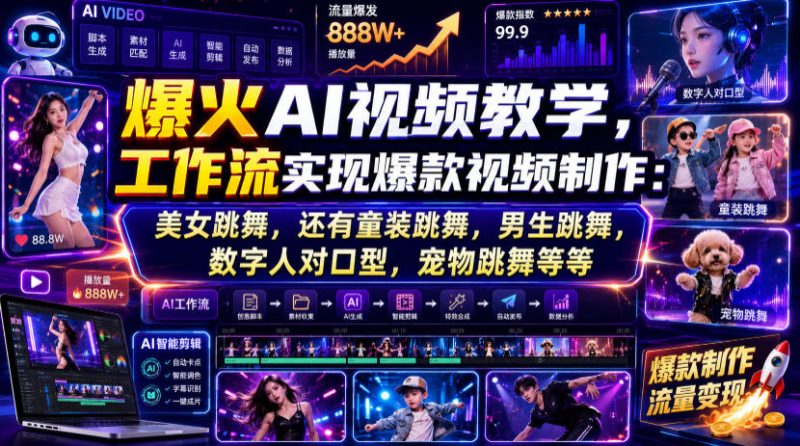 爆火AI视频教学,工作流实现爆款视频制作:美女跳舞,还有童装跳舞,男生跳舞,数字人对口型,宠物跳舞等等-大梨网创