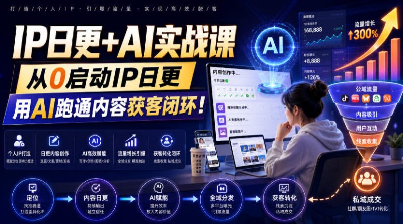 IP日更+AI实战课,从0启动IP日更,IP置顶视频制作+100条选题库搭建+10条日更规划,用AI跑通内容获客闭环!-大梨网创