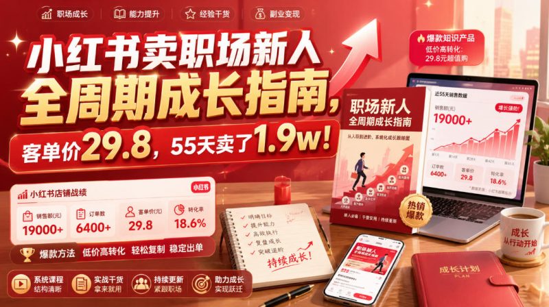 小红书卖职场新人全周期成长指南,客单价29.8,55天卖了1.9w!-大梨网创