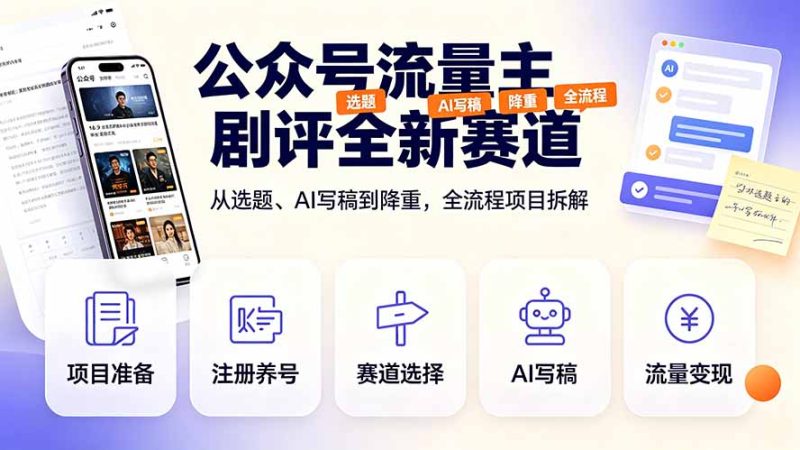 公众号流量主剧评全新赛道,从选题、AI写稿到降重,全流程项目拆解-大梨网创