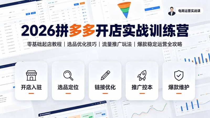 2026拼多多开店实战训练营:零基础起店教程|选品优化技巧|流量推广玩法|爆款稳定运营全攻略-大梨网创