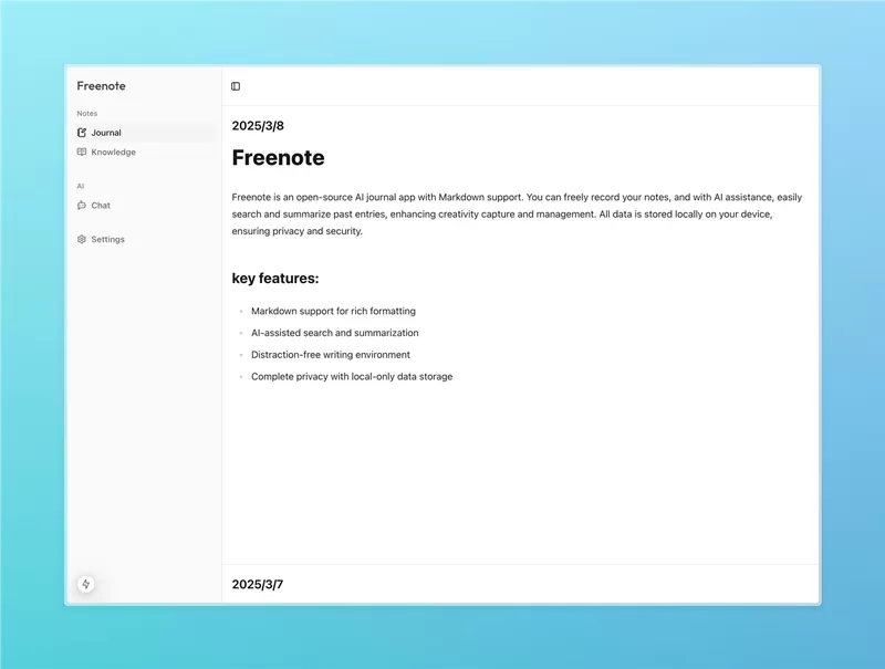 网站推荐:Freenote 支持 Markdown 的开源 AI 日记工具(可借助 AI 助手进行搜索和总结)