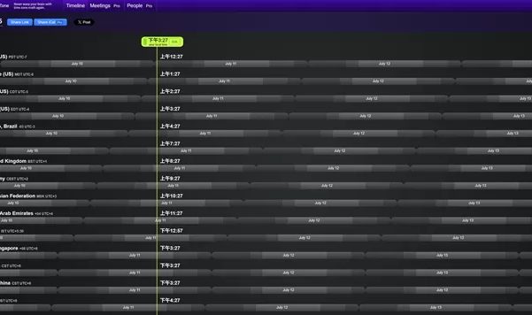 网站推荐: Every Time Zone – 直观展示世界时区(通过拖动时间线，可以直观地查看世界各地的时间)