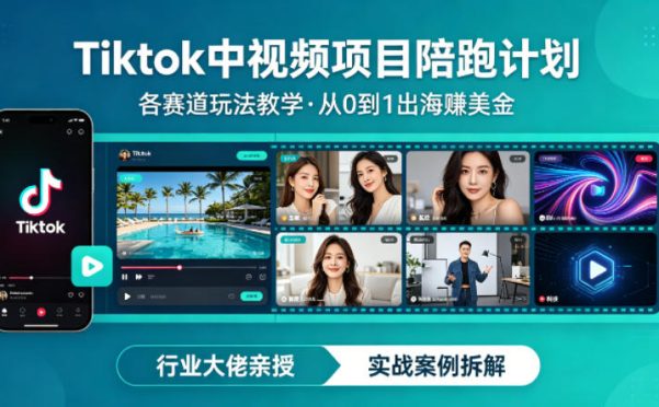 某大佬的Tiktok中视频项目陪跑,涵盖TK各个赛道玩法教学,从0到1出海賺美金
