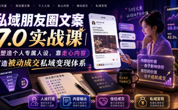私域朋友圈文案7.0实战课|塑造个人专属人设,靠走心内容打造被动成交私域变现体系