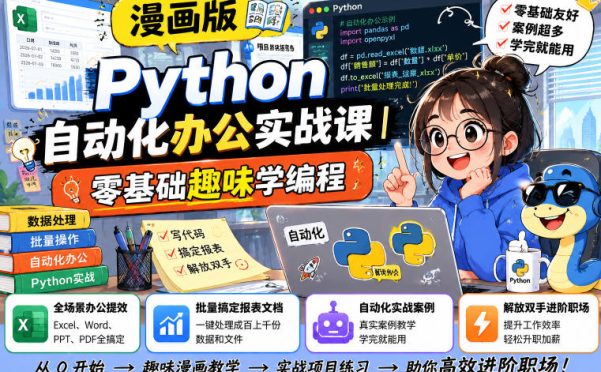 漫画版Python自动化办公实战课|零基础趣味学编程,全场景办公提效、批量搞定报表文档、解放双手进阶职场