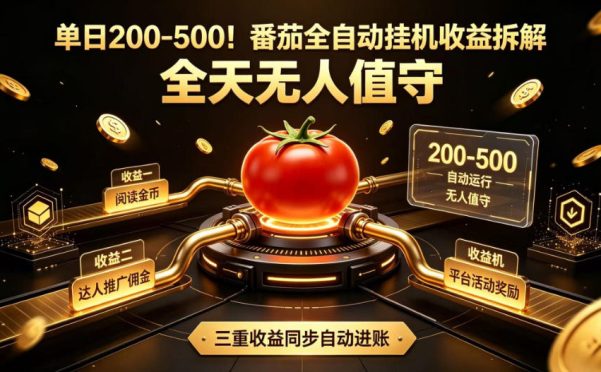 单日200-500!番茄全自动挂G收益拆解,全天无人值守,矩阵操作收益翻倍【揭秘】