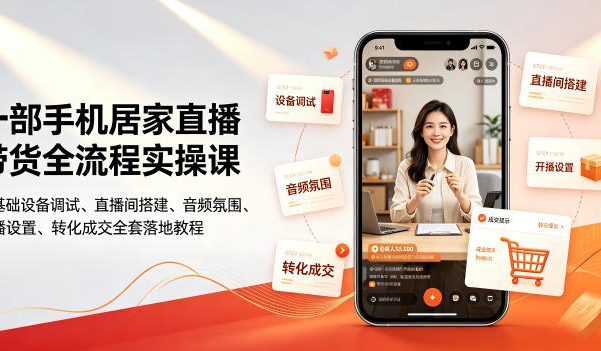 一部手机居家直播带货全流程实操课|零基础设备调试、直播间搭建、音频氛围、开播设置、转化成交全套落地教程