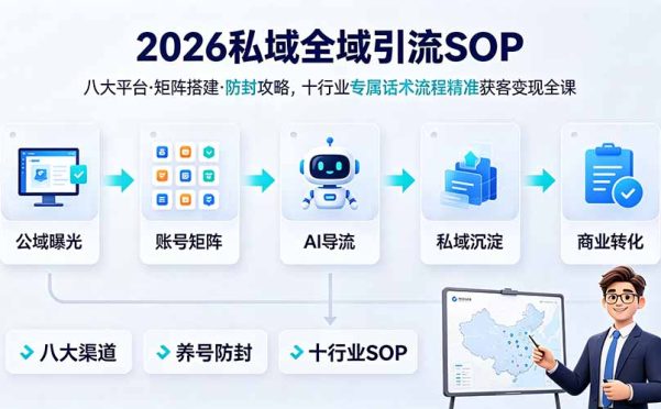 2026私域全域引流SOP|八大平台·矩阵搭建·防封攻略,十行业专属话术流程精准获客变现全课