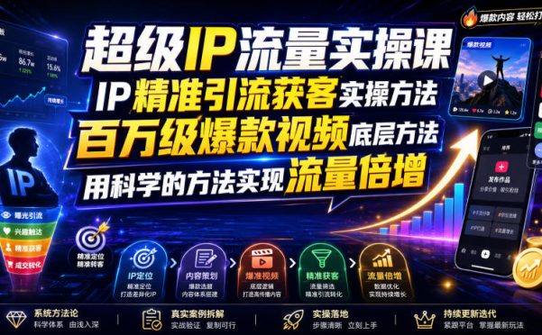 超级IP流量实操课,IP精准引流获客实操方法,百万级爆款视频底层方法,用科学的方法实现流量倍增