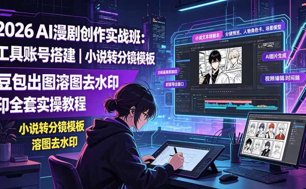 2026AI漫剧创作实战班:工具账号搭建|小说转分镜模板|豆包出图溶图去水印全套实操教程