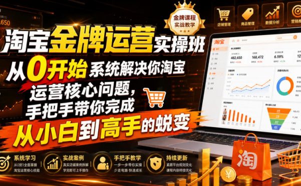 淘宝金牌运营实操班,从0开始系统解决你淘宝运营核心问题,手把手带你完成从小白到高手的蜕变(2026年7月)