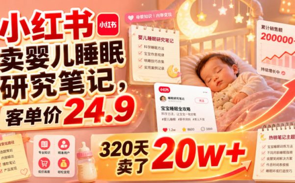 小红书卖婴儿睡眠研究笔记,客单价24.9,320天卖了20w+