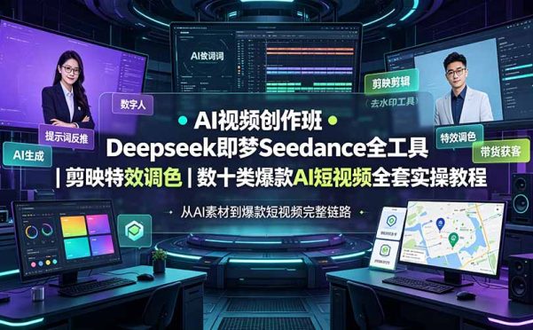 AI视频创作班◆Deepseek即梦Seedance全工具|剪映特效调色|数十类爆款AI短视频全套实操教程