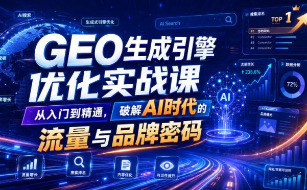 GEO生成引擎优化实战课,从入门到精通,破解AI时代的流量与品牌密码