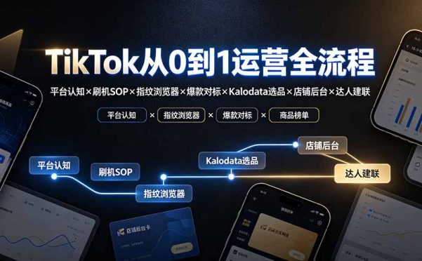 TikTok从0到1运营全流程:平台认知×刷机SOP×指纹浏览器×爆款对标×Kalodata选品×店铺后台×达人建联