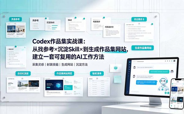 Codex作品集实战课:从找参考×沉淀Skill×到生成作品集网站,建立一套可复用的AI工作方法