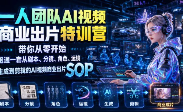 一人团队AI视频商业出片实战课:带你从零开始跑通一套从剧本、分镜、角色、运镜、生成到剪辑的AI视频商业出片SOP
