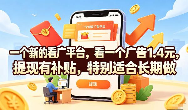 一个新的看广平台,看一个广告1.4元,提现有补贴,特别适合长期做【揭秘】