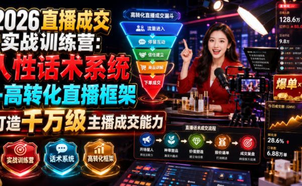 2026直播成交实战训练营:人性话术系统+高转化直播框架,打造千万级主播成交能力