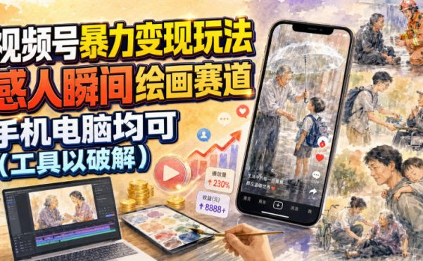 视频号暴力变现玩法,感人瞬间绘画赛道,手机电脑均可