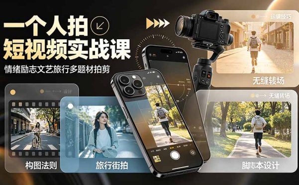 一个人拍短视频实战课:情绪励志文艺旅行多题材×五大景别×黄金构图×八大运镜,从拍摄到成片高效创作