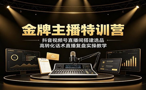金牌主播特训营:抖音视频号直播间搭建选品,高转化话术直播复盘实操教学